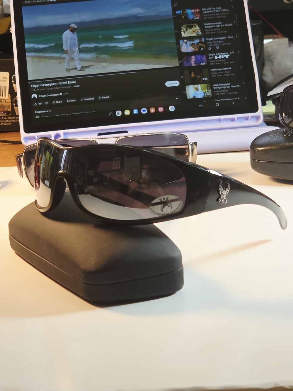 N W O T ..Source Unknown Black Wrap Sunglasses with Silver Eagle Emblem
